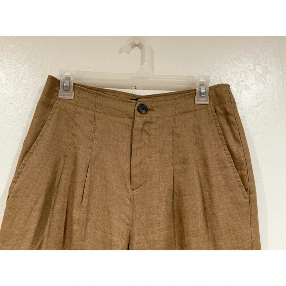 Banana Republic High Rise Pleated Linen Pants Iced Latte Brown 4 Petite